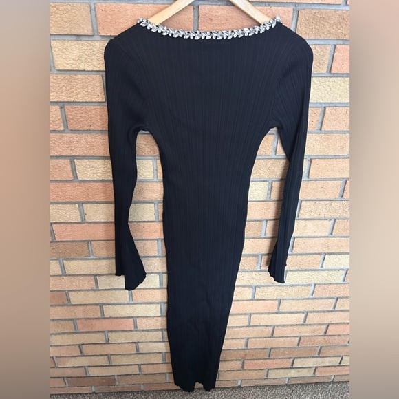 NWT WAYF Cinthia Jewel Neck Long Sleeve Rib Midi Dress Black Size Medium - Picture 5 of 8